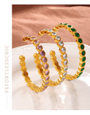 Light Luxury Vintage Style Open Bracelet With Multi-color Zircon, Stainless Steel, Stackable And Versatile C-shaped Bracelet. null Light Luxury Zircon C Bracelet