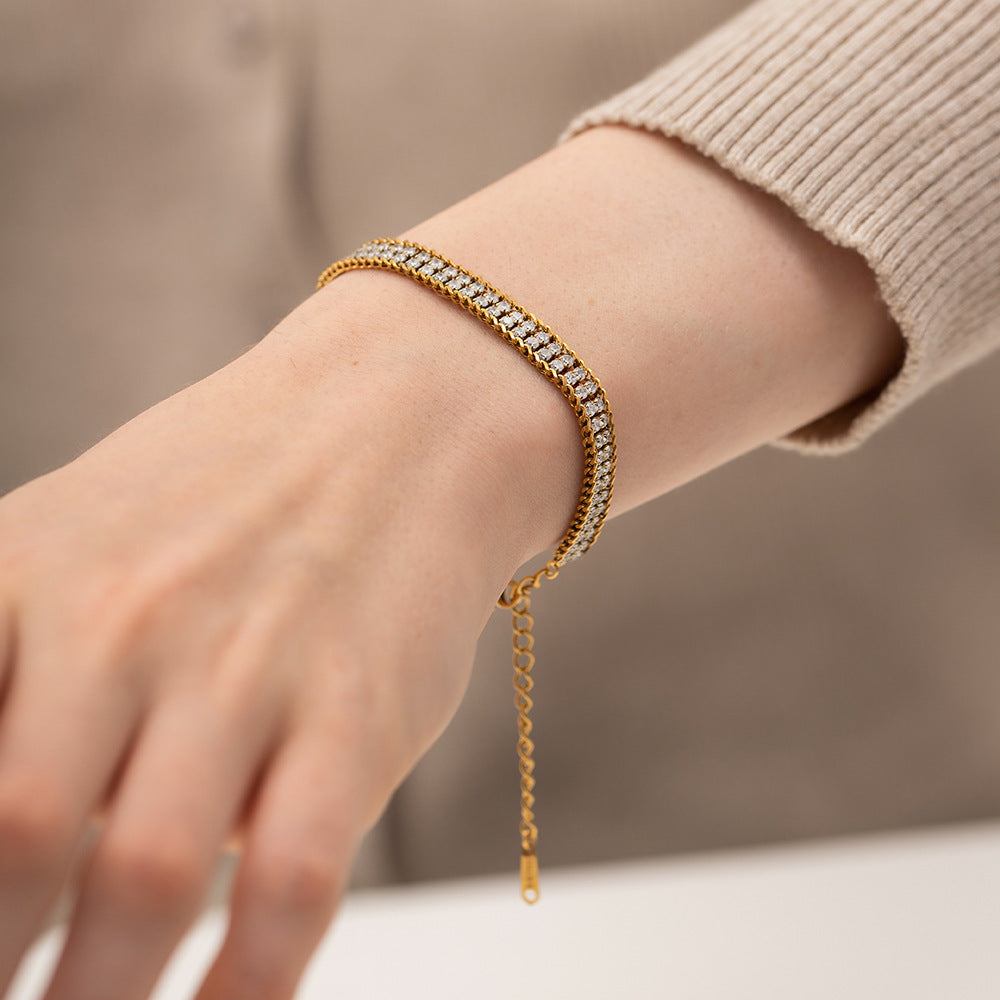 18K Gold Double-layer White Zircon Bracelet null