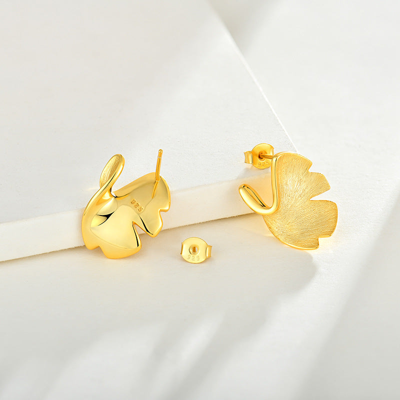 925 Sterling Silver Stud Earrings Earrings Female Plated 14k Gold Premium Sense Of Niche Design Ginkgo Biloba National Style Silver Jewellery null 925 Sterling Silver Stud Earrings Female Plated