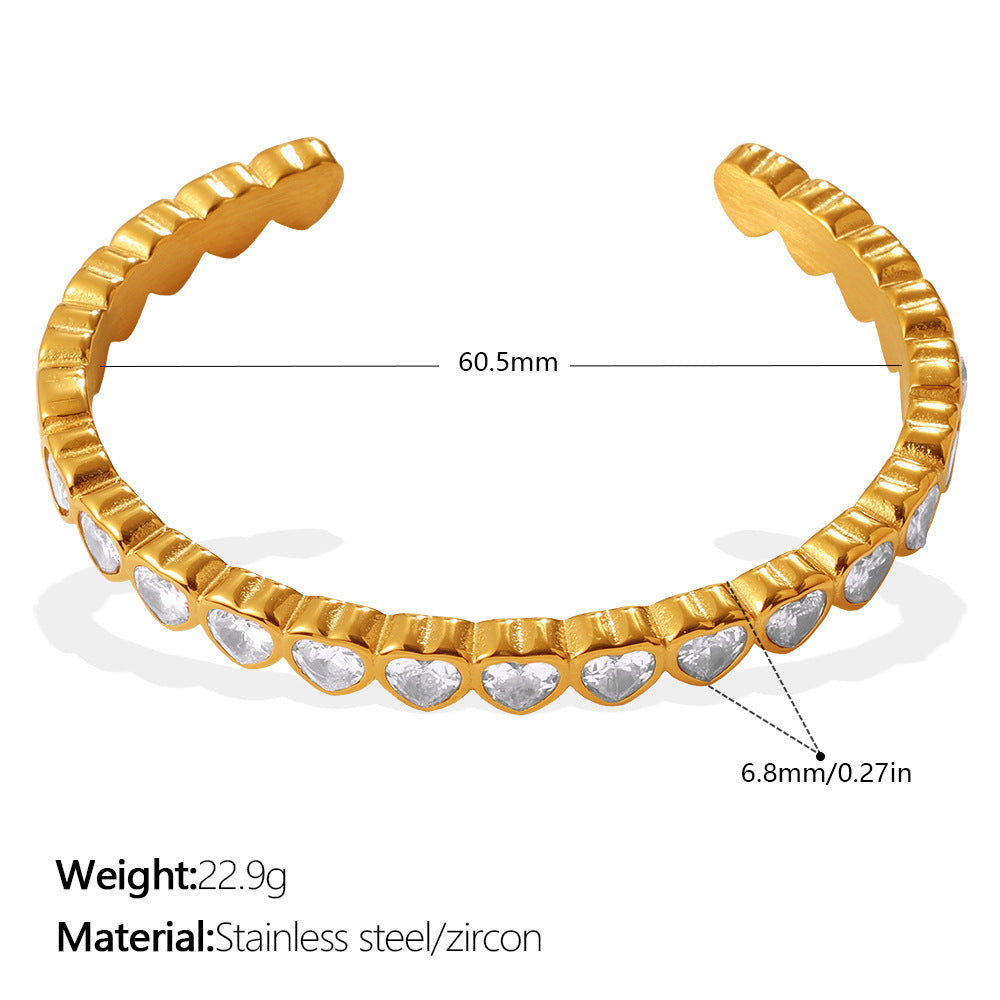 Light Luxury Vintage Style Open Bracelet With Multi-color Zircon, Stainless Steel, Stackable And Versatile C-shaped Bracelet. null Light Luxury Zircon C Bracelet