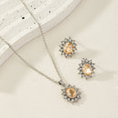 European And American Fashion SUNFLOWER Zircon Ear Stud Necklace Suit null