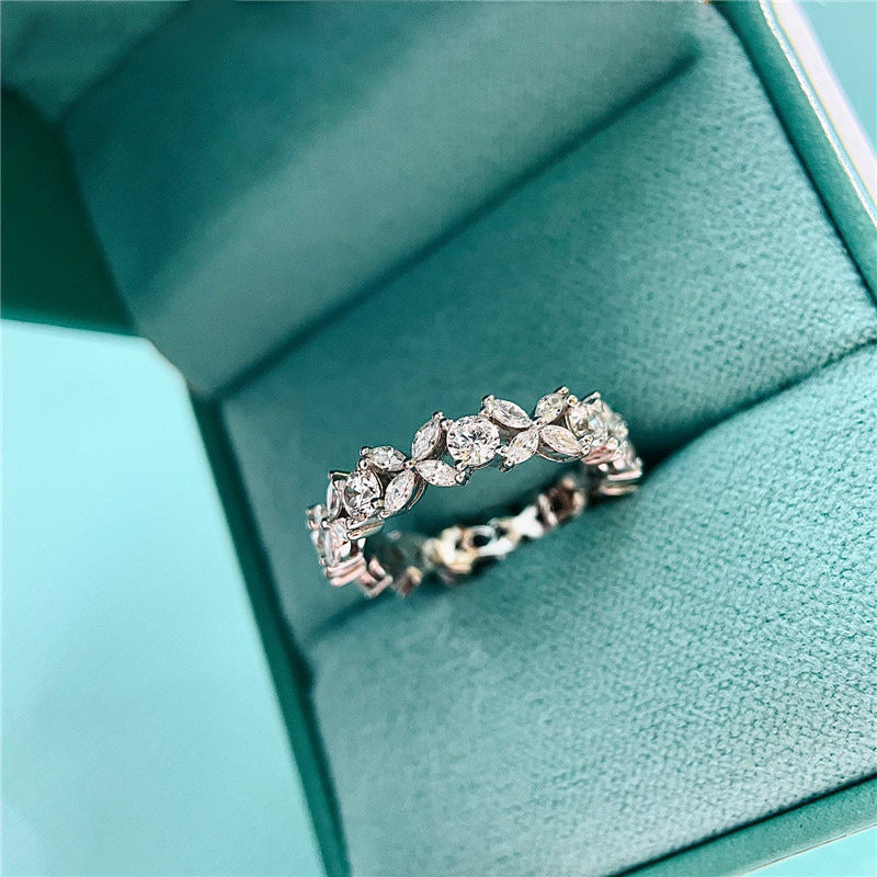 Leaf And Horse-eye Ring For Women Fashionable Fully Paved With Diamonds null Leaf Horse-eye Diamond Ring 
