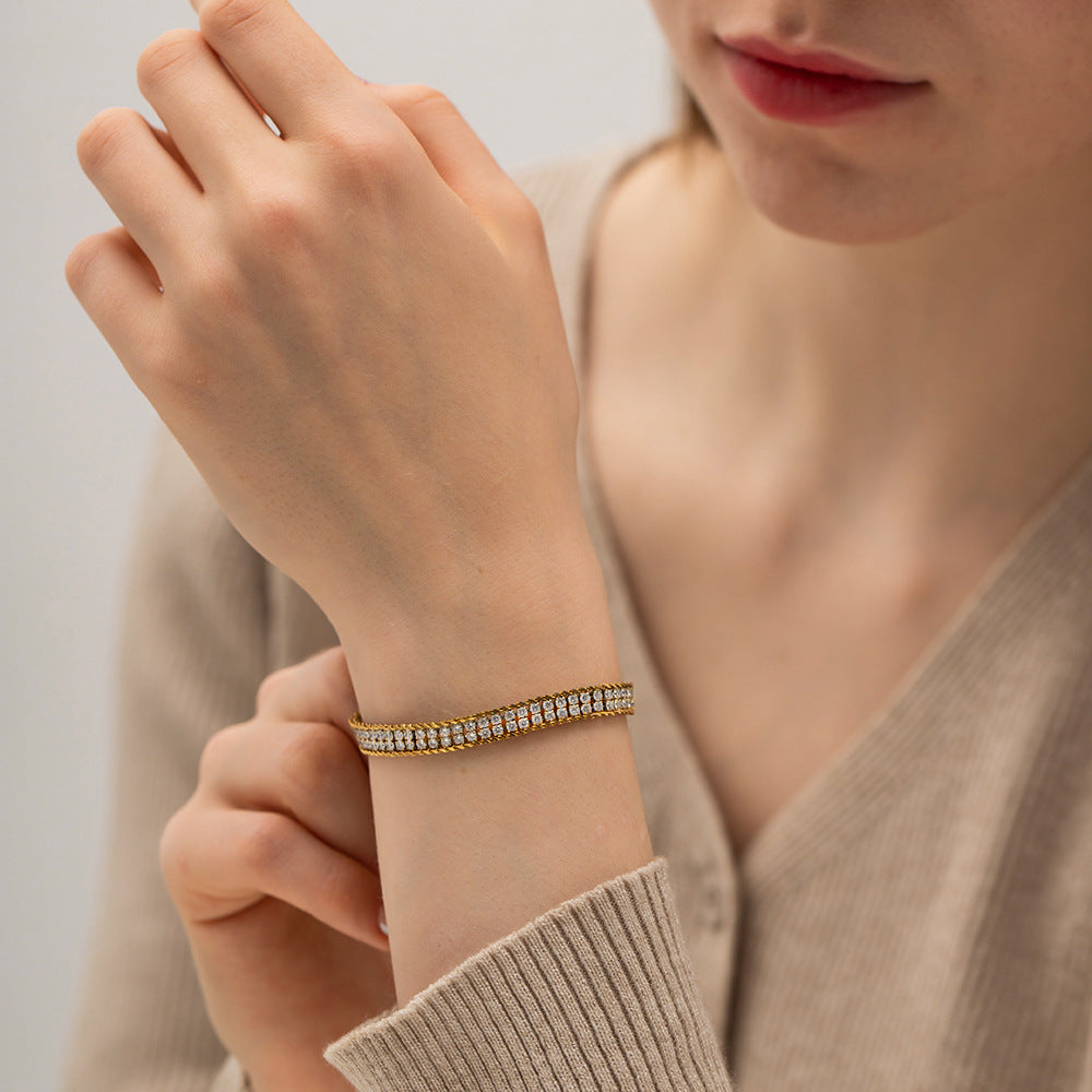 18K Gold Double-layer White Zircon Bracelet null