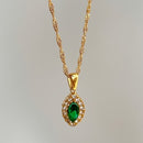 Olive Shaped Horse Eye Zircon Full Drill Titanium Steel Necklace null Olive shaped horse eye zircon necklace in titanium steel