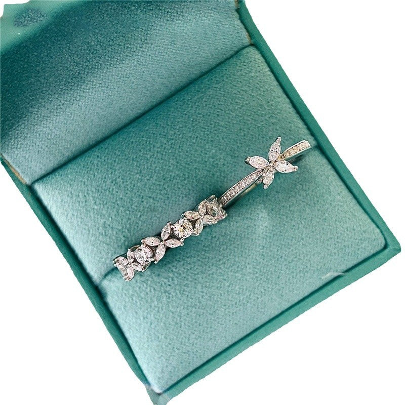 Leaf And Horse-eye Ring For Women Fashionable Fully Paved With Diamonds null Leaf Horse-eye Diamond Ring 