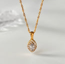 Olive Shaped Horse Eye Zircon Full Drill Titanium Steel Necklace null Olive shaped horse eye zircon necklace in titanium steel