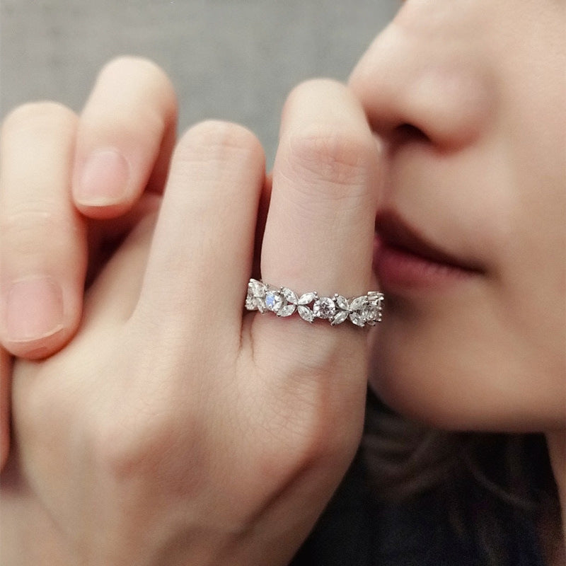 Leaf And Horse-eye Ring For Women Fashionable Fully Paved With Diamonds null Leaf Horse-eye Diamond Ring 