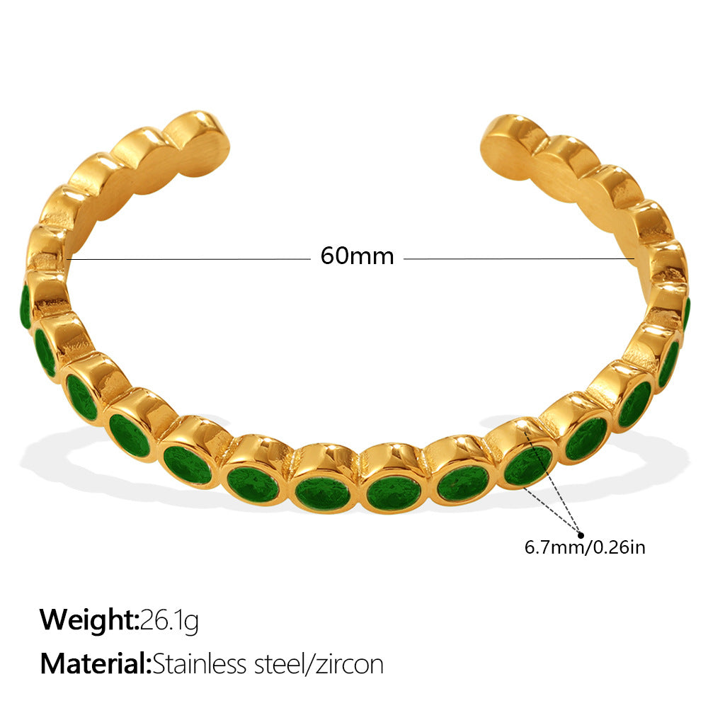 Light Luxury Vintage Style Open Bracelet With Multi-color Zircon, Stainless Steel, Stackable And Versatile C-shaped Bracelet. null Light Luxury Zircon C Bracelet