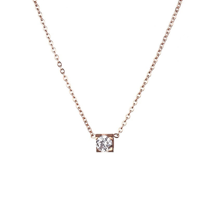Simple Four-claw Single Diamond Pendant Female Temperament Titanium Steel Necklace null