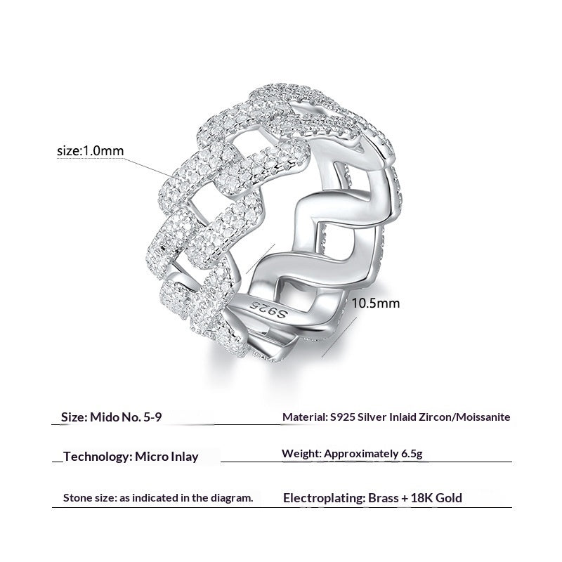 925 Silver Inlaid Moissanite Hip-Hop Full-Cover Ring null