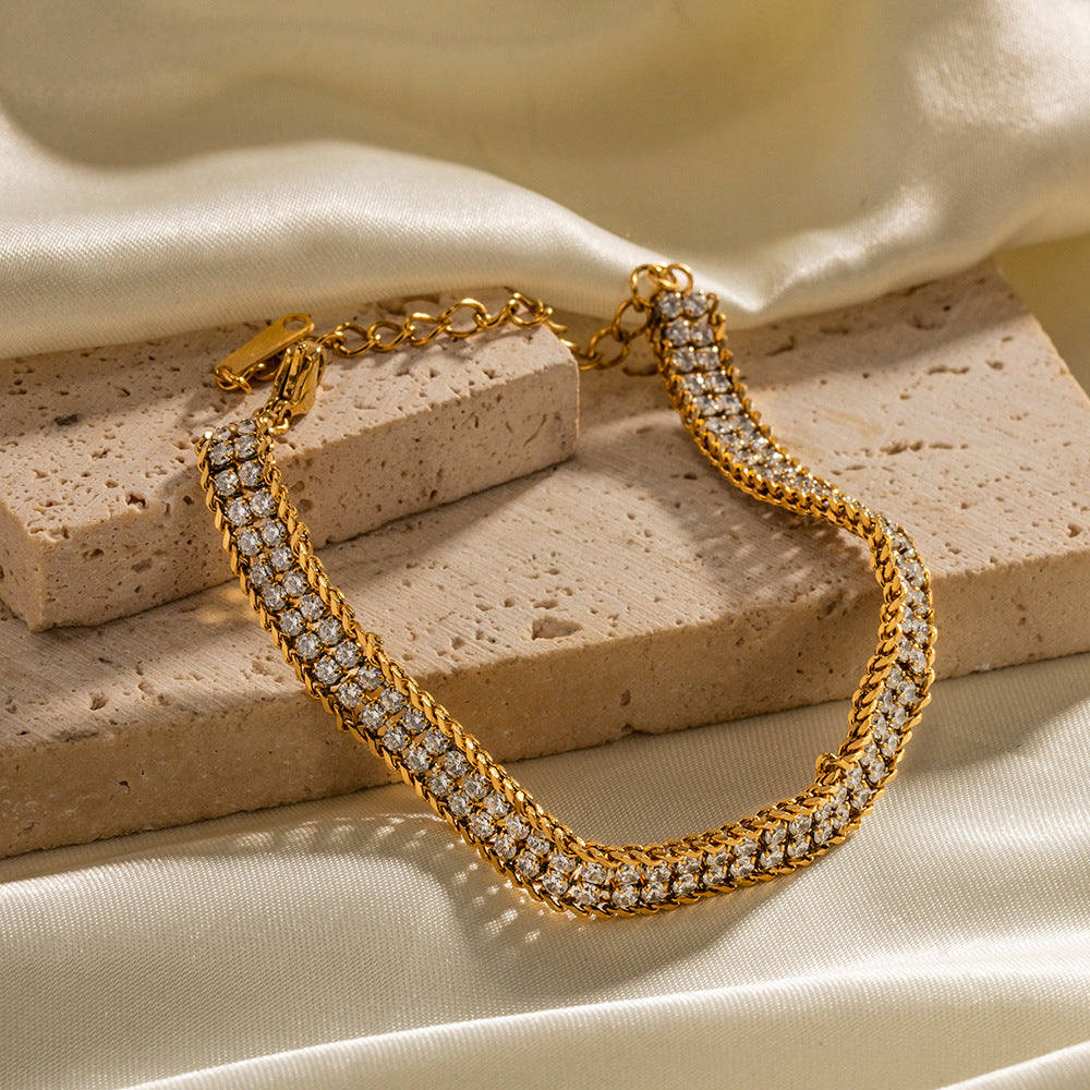 18K Gold Double-layer White Zircon Bracelet null