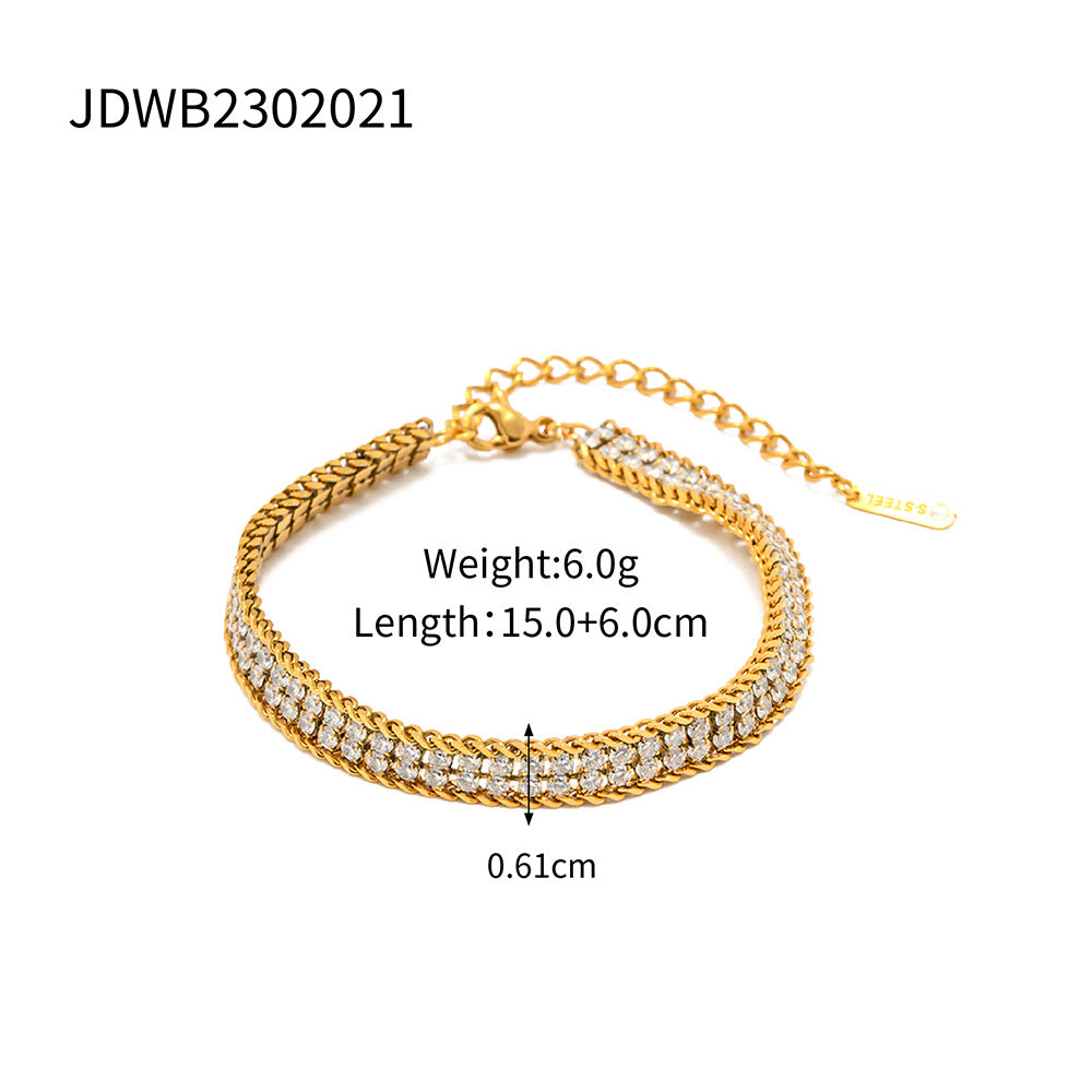18K Gold Double-layer White Zircon Bracelet null