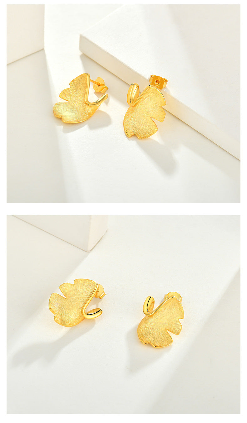 925 Sterling Silver Stud Earrings Earrings Female Plated 14k Gold Premium Sense Of Niche Design Ginkgo Biloba National Style Silver Jewellery null 925 Sterling Silver Stud Earrings Female Plated