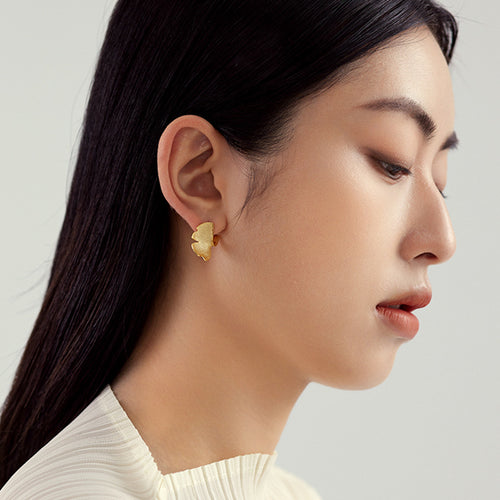 925 Sterling Silver Stud Earrings Earrings Female Plated 14k Gold Premium Sense Of Niche Design Ginkgo Biloba National Style Silver Jewellery null 925 Sterling Silver Stud Earrings Female Plated