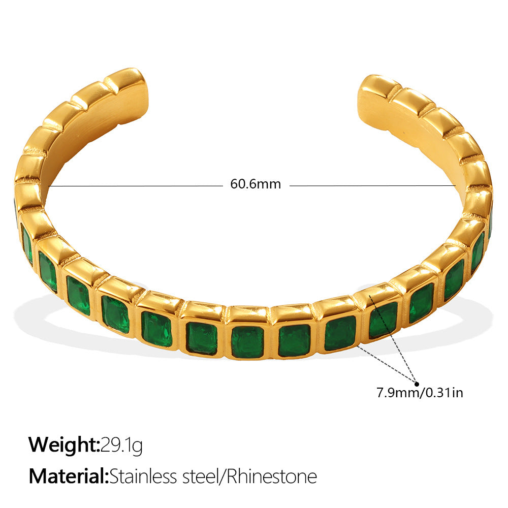 Light Luxury Vintage Style Open Bracelet With Multi-color Zircon, Stainless Steel, Stackable And Versatile C-shaped Bracelet. null Light Luxury Zircon C Bracelet