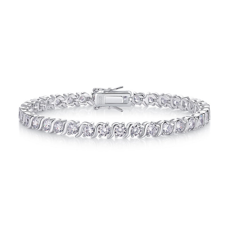 Set With Top-quality Moissanite, This Luxurious And Fashionable Light Luxury Trend Jewelry Silver Bracelet Is Made Of S925 Silver Electroplated With Platinum null jewelry set with top-quality moissanite