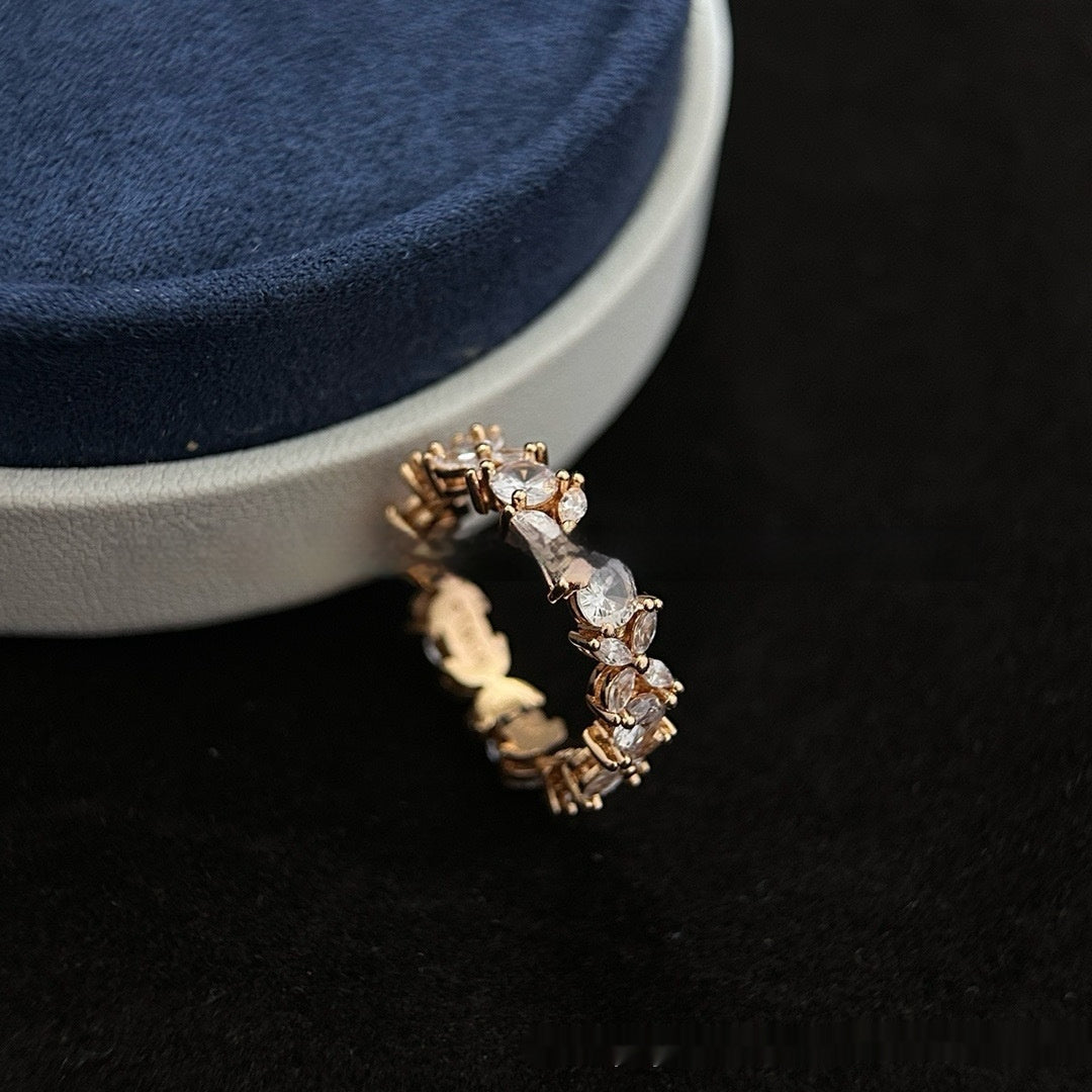 Leaf And Horse-eye Ring For Women Fashionable Fully Paved With Diamonds null Leaf Horse-eye Diamond Ring 