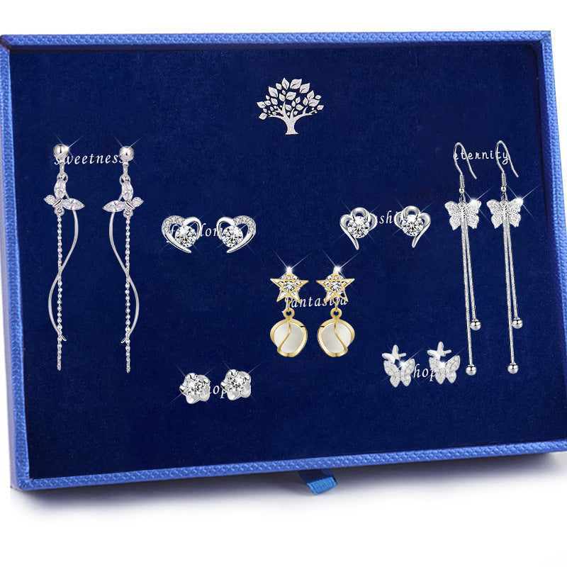 S925 Sterling Silver Suit Female Combination Exquisite Fashion Long Bow Earrings null S925 sterling silver long bow earrings for women